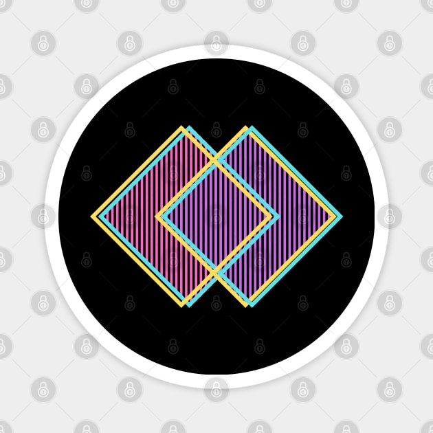 Techno Retro 80s - Striped Diamonds - Techno Abstract Geometrical Shapes Magnet by mareescatharsis